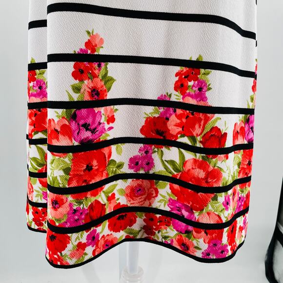 Jessica Simpson White Black Stripes Pink Floral Short Sleeve Shift Dress Plus 14 - Picture 7 of 14